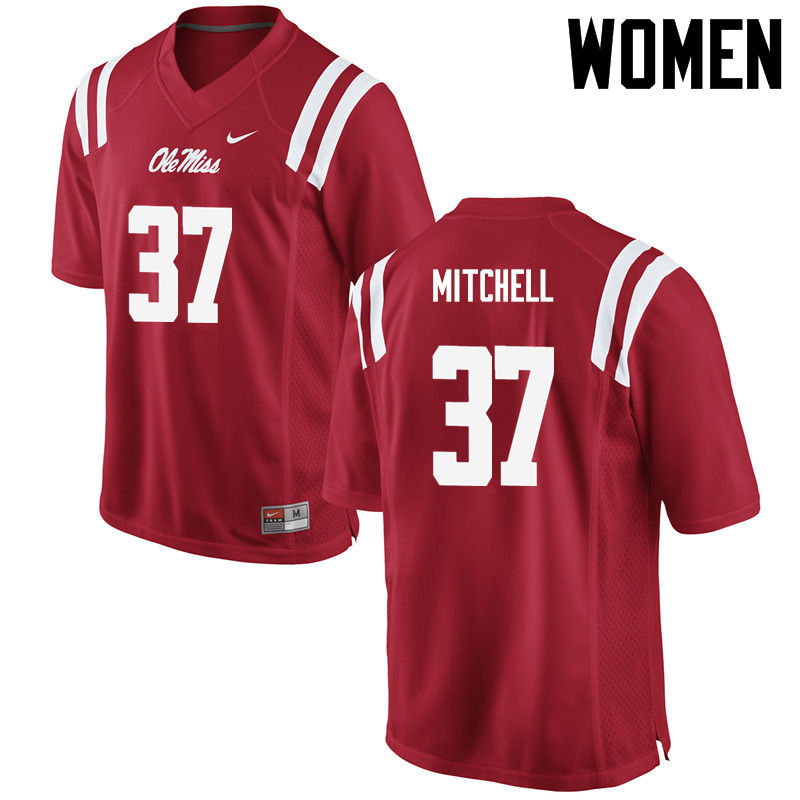 Women Ole Miss Rebels #37 Art Mitchell College Football Jerseys-Red